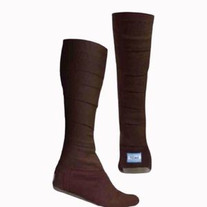 Toms No Polo Widow Bandage Wrap Boots Tall Brown Canvas Flats Sz 7.5